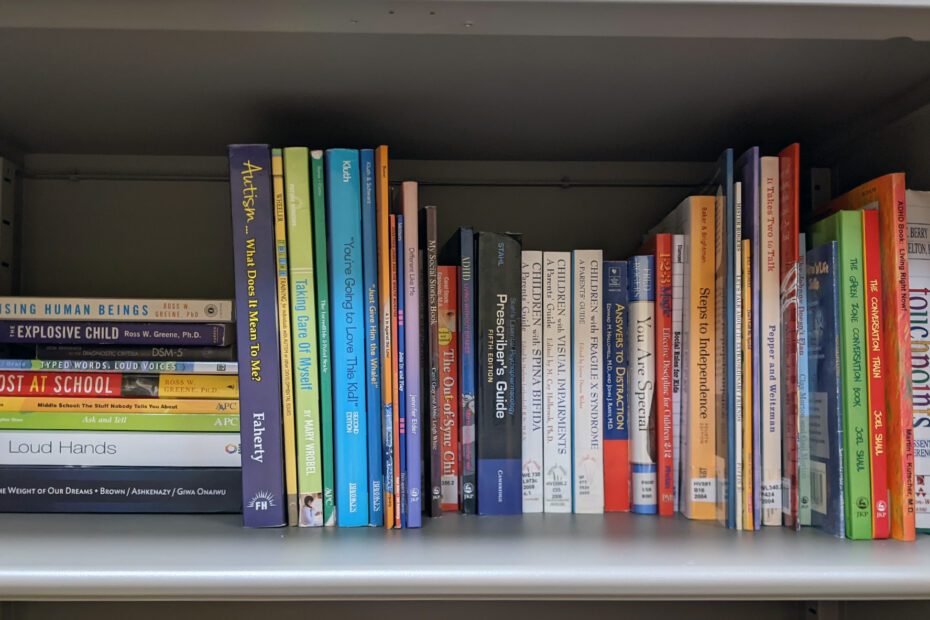 A photo taken of the books on Dr. Bethany Ziss's bookshelf.